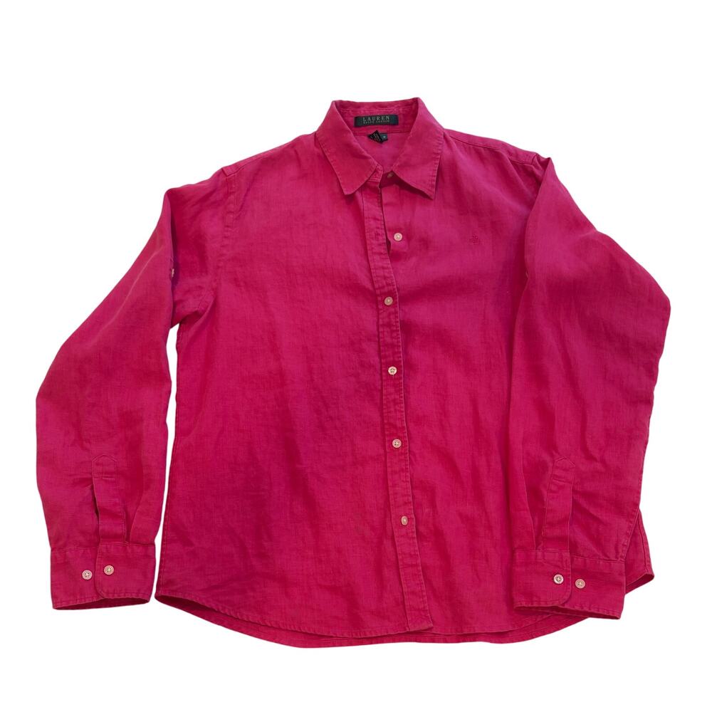 Lauren Ralph Lauren Pink Long Sleeve Linen Button Up Size M